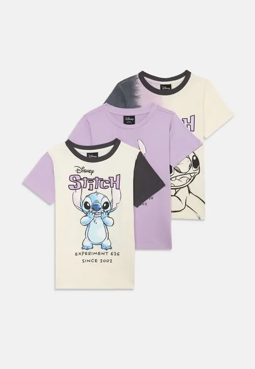 3 PACK UNISEX LILO & STITCH T-SHIRT - T-shirts med print - off-white/purple/black