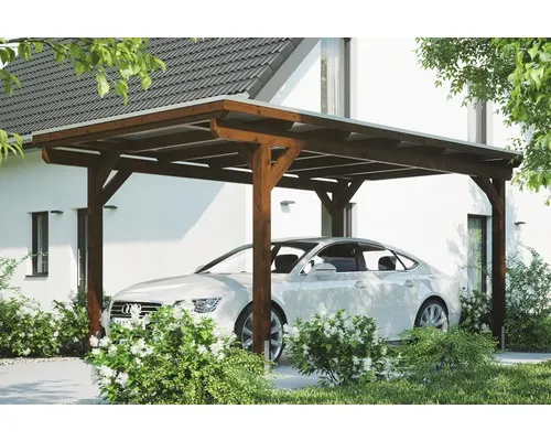 Přístřešek na auto Konsta 304 x 500 cm ořech vč. alu plechu