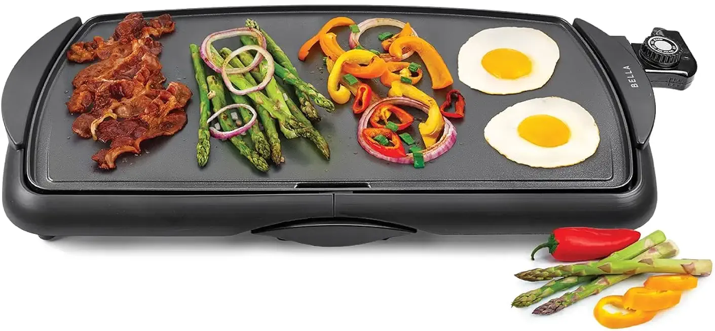 bella Electric Non-Stick Griddle, Make 10 Eggs At Once, Healthy-Eco Non-stick Coating, Hassle-Free Clean Up, Large Submersible Cooking Surface, 10.5" x 20", Black