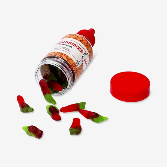 Peppervingummier i sriracha-flaske