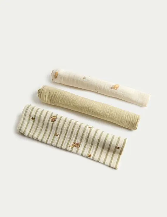 3er-Pack quadratische Mulltücher aus reiner Baumwolle