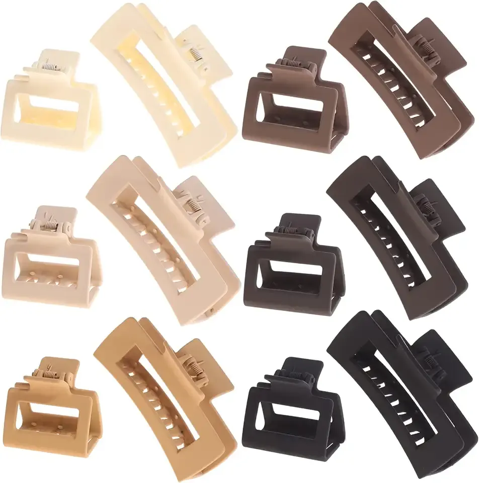 12 Pack Square Claw Clips, Big and Small Neutral Rectangle Hair Claw Clips, Non-slip Matte Large Hair Clips for Women,Strong Hold jaw clip for Thick Thin Hair (Neutral)