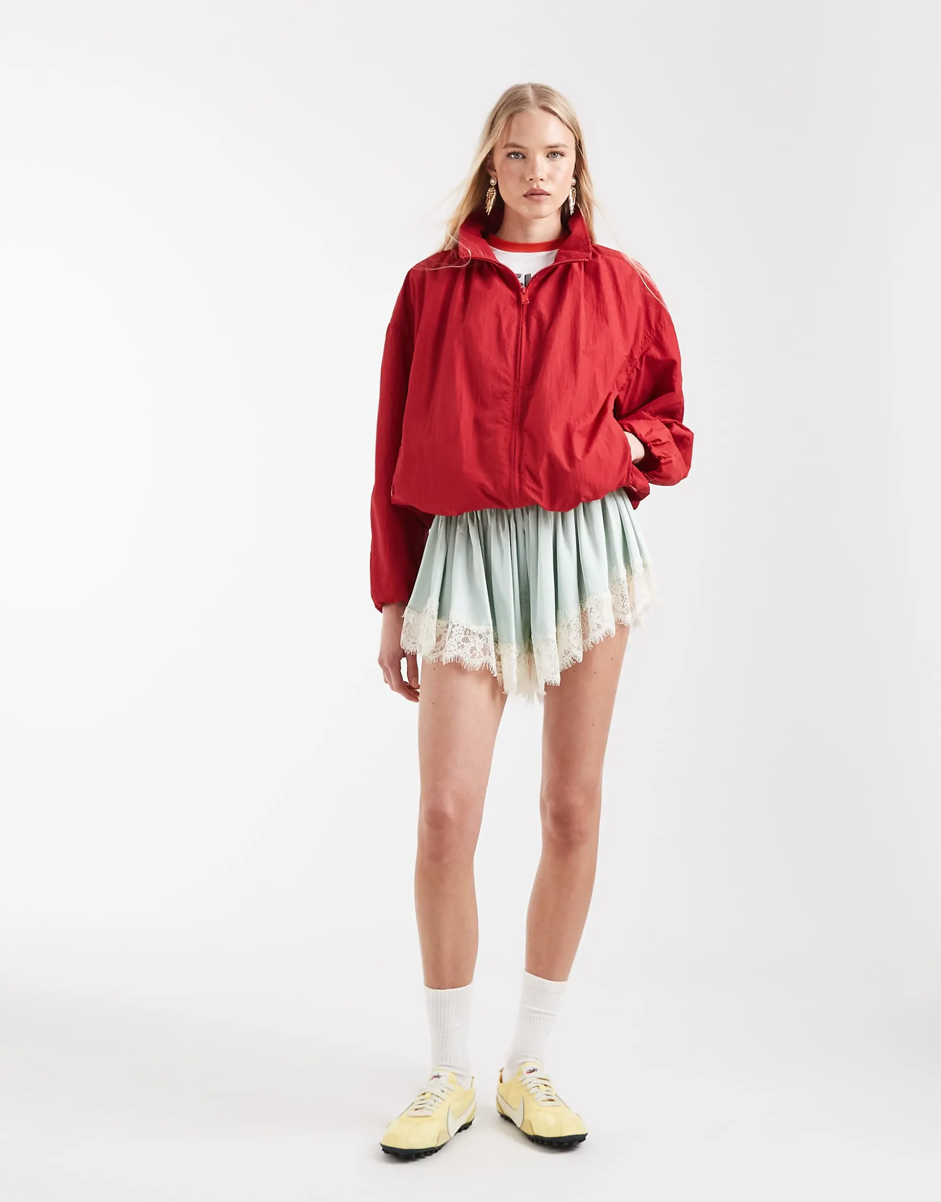 ASOS DESIGN oversized bubble hem track jacket in red