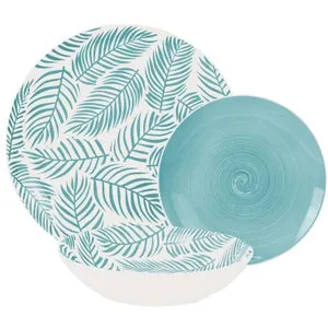 VAJILLA 18 PZS PORCELANA AZUL HOJAS- Envio gratuito en Península