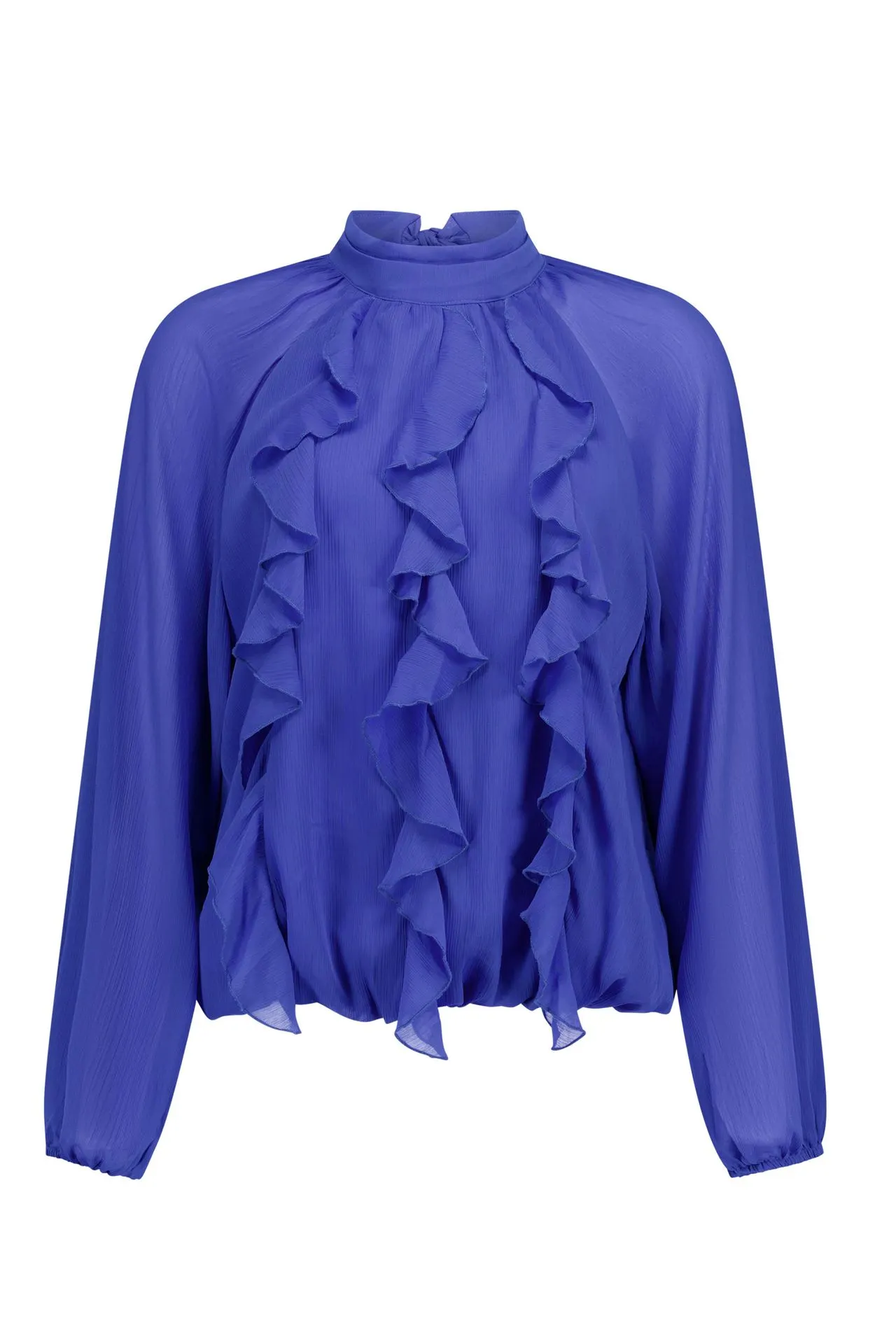 Kobaltblauwe blouse met ruches