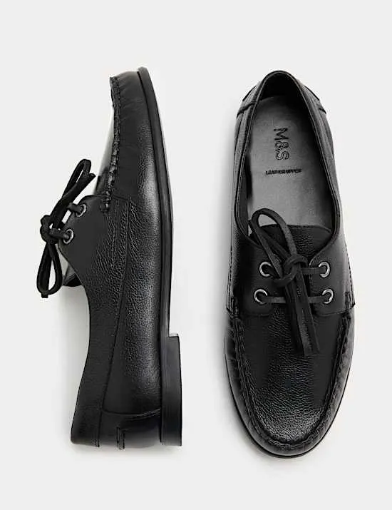Leather Lace Up Flat Boat Shoes