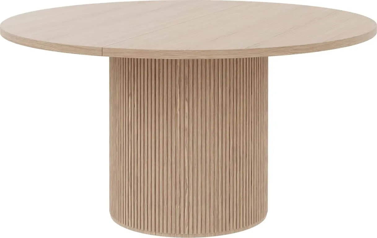 Linea spisebord rundt Ø 138 cm m/uttrekk for opptil 2 plater, hvitoljet, spilesokkel