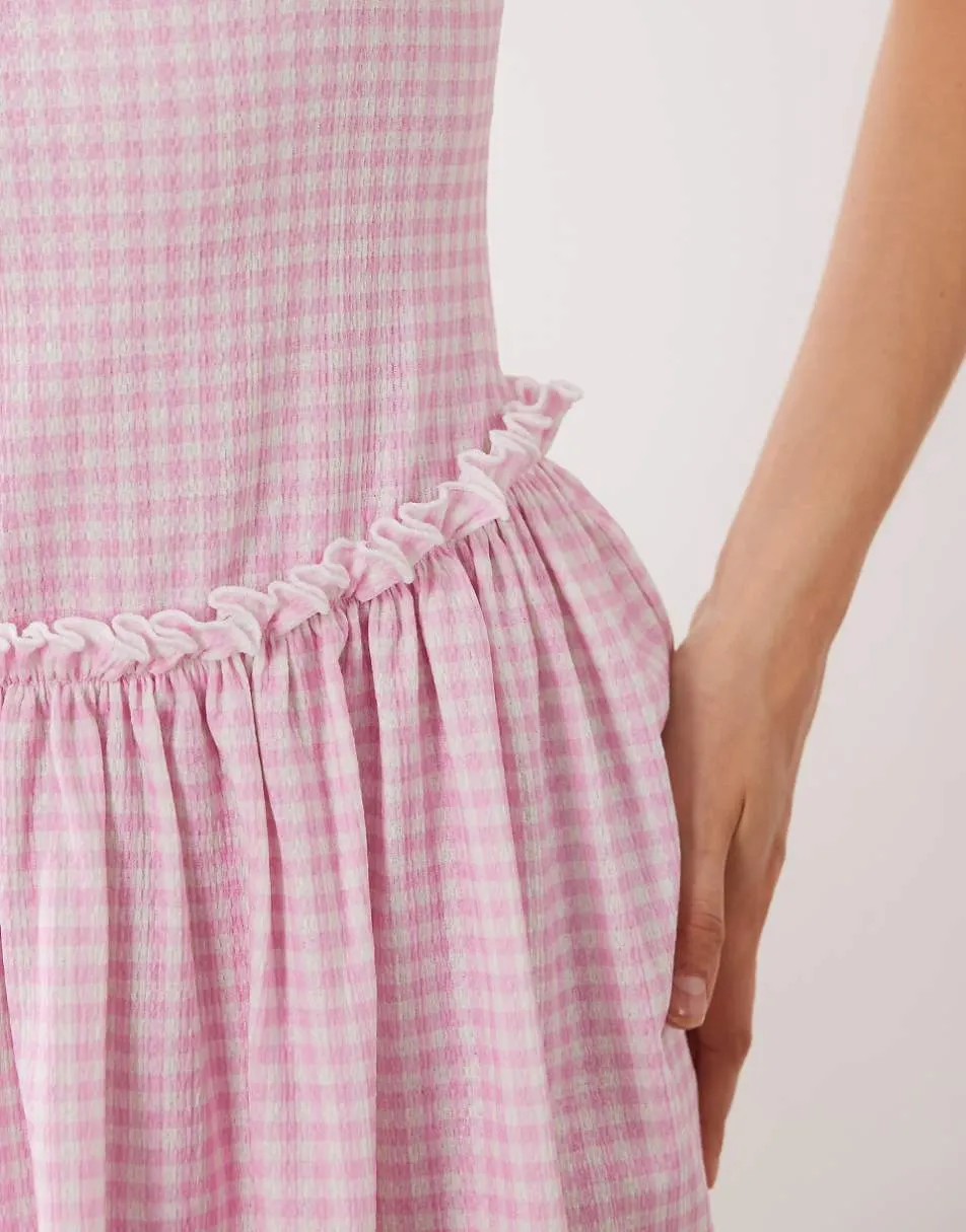Miss Selfridge square neck mini dress in pink gingham