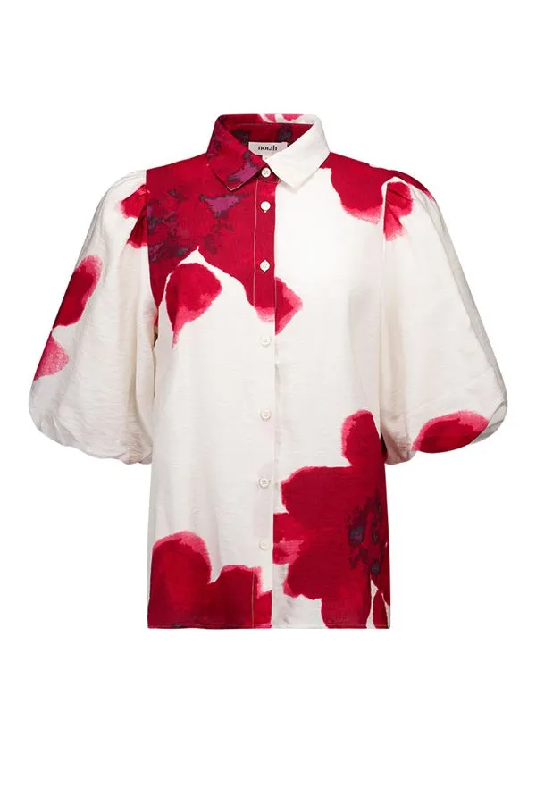 Beige blouse met botanische print