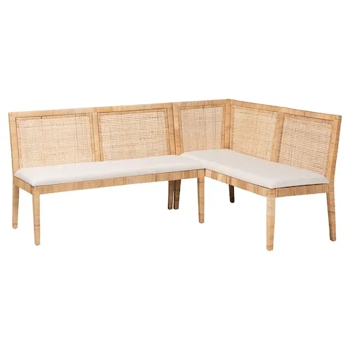 bali & pari Kalimantan 2-Piece Dining Nook Banquette Set in Light Honey and White