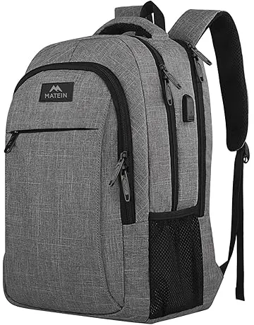 MATEIN Travel Laptop Backpack, Business Anti Theft Slim Sturdy Laptops Backpack with USB Charging Port, Water Resistant College School Computer Bag Gift for Men & Women Fits 15.6 Inch Notebook, Grey