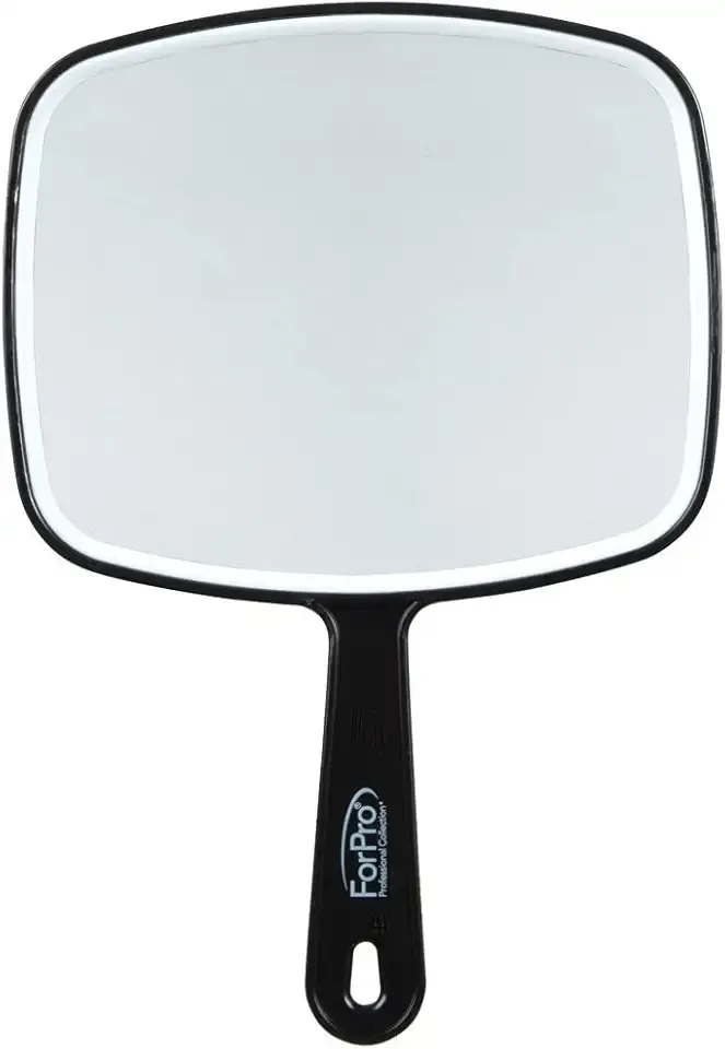 ForPro Professional Collection Premium Hand Mirror with Handle, 6.3" W x 9.6" L, Multi-Purpose Handheld Mirror with Distortion-Free Reflection, Black