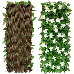 Valla decorativa extensible de 40 cm - Plantas artificiales realistas (hiedra y orquídeas) anti-UV | Ideal para bodas, fiestas