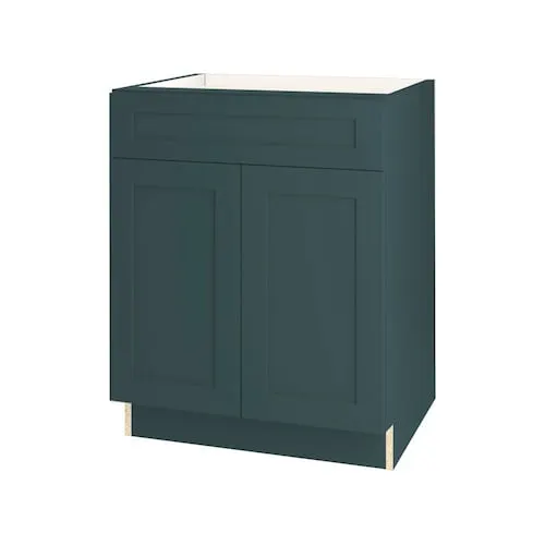 Thomasville Nouveau Rhett 27-inch W x 34.6-inch H x 24-inch D Shaker Style Assembled Kitchen Base Cabinet/Cupboard in Lagoon Blue with Adjustable Shelf/Soft Close Drawer (B27FWD)