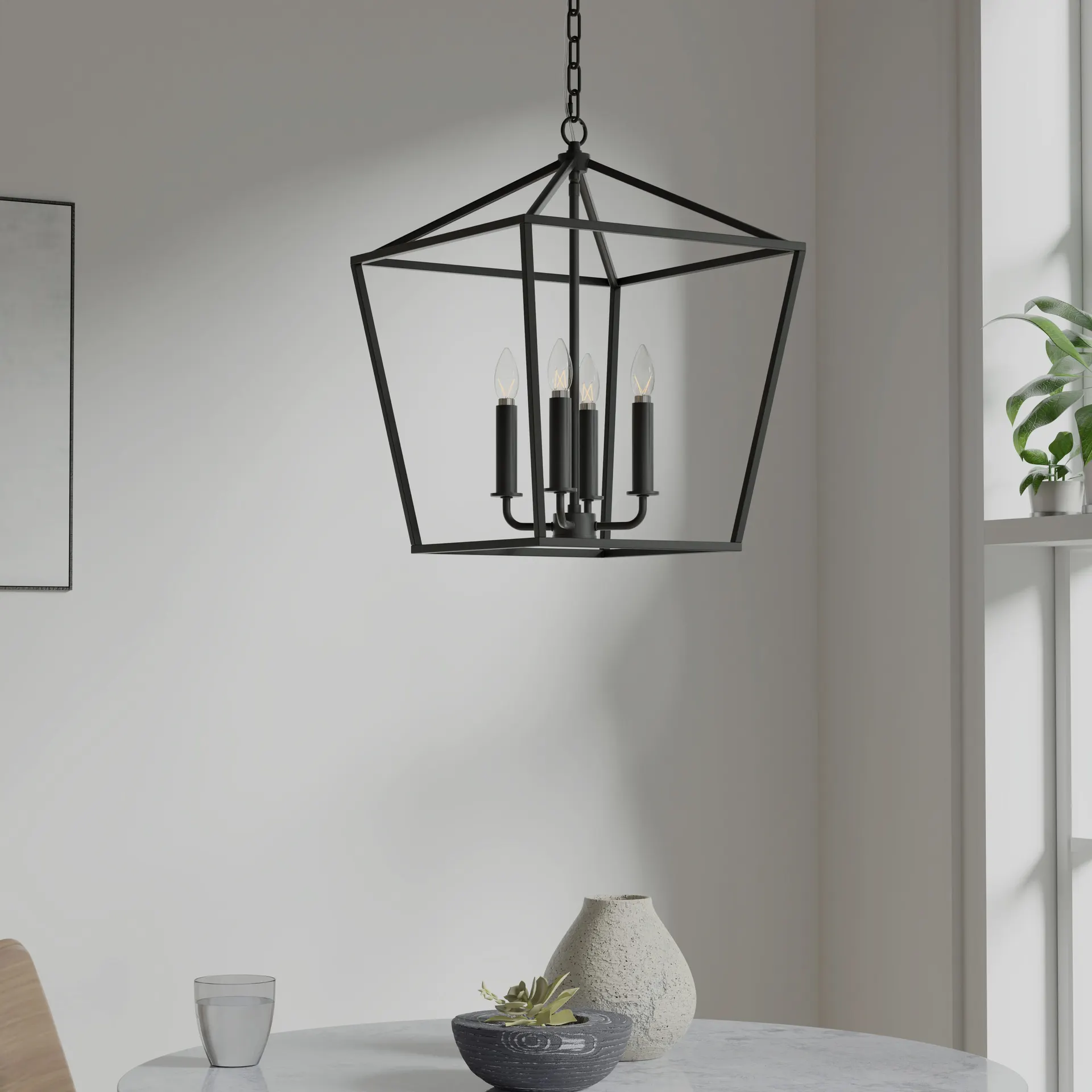 Lane 4 -Light Matte Black Transitional Metal Square Medium Outdoor Hanging Pendant Light