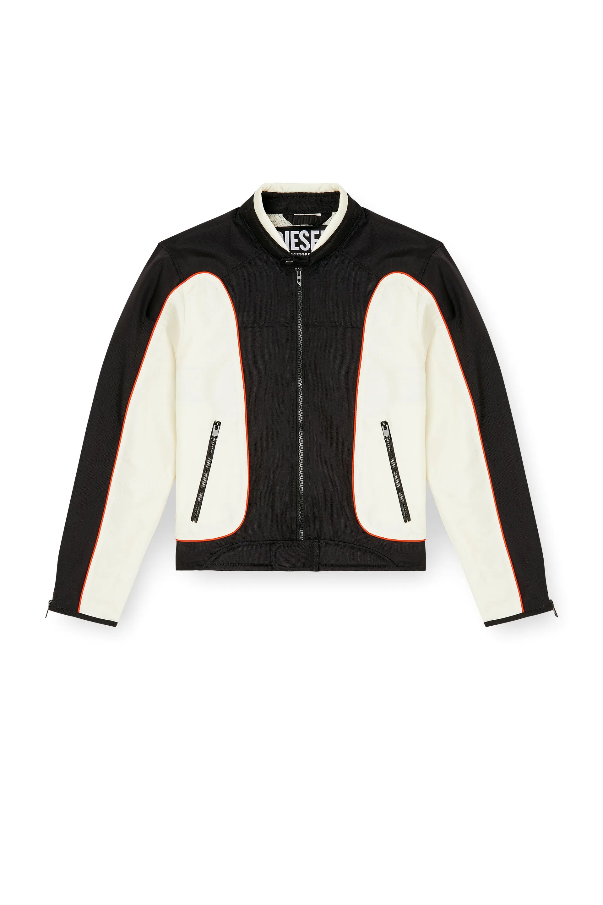 Colour-block biker jacket with piping