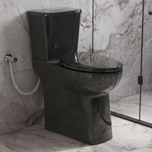 Los Flexi 21 in.​ Tall Toilet, Black Two-​Piece High Toilet, Skirted and Elongated Bowl, 1.​1/​1.​28 GPF Dual Flush, 12 in.​ Rough-​in