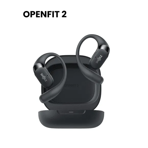 New Shokz OpenFit 2 - Open-Ear Wireless Bluetooth Headphones - Premium DualBoost™ Audio and Deep Bass - Earhook Earbuds with Built-In Smart Microphone - Comfortable, Sweat Resistant Earphones, Black