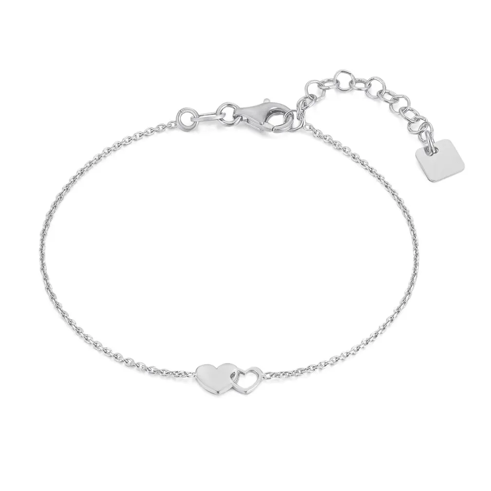 Armband in zilver, 2 hartjes