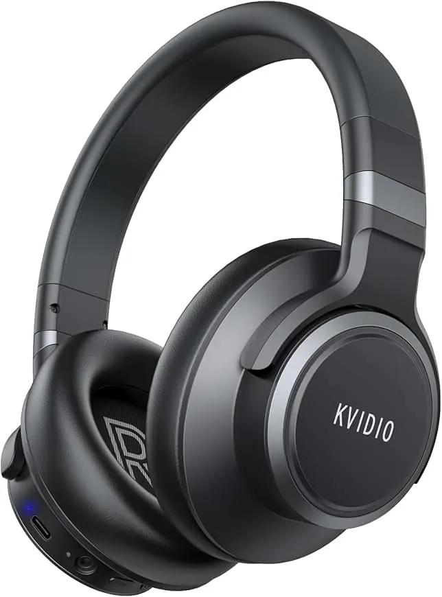 KVIDIO Active Noise Cancelling Headphones, 70 Hours Playtime Bluetooth Headphones Wireless with Microphone, Transparency Mode, Deep Bass and Hi-Fi Stereo Sound Over Ear for Travel Office