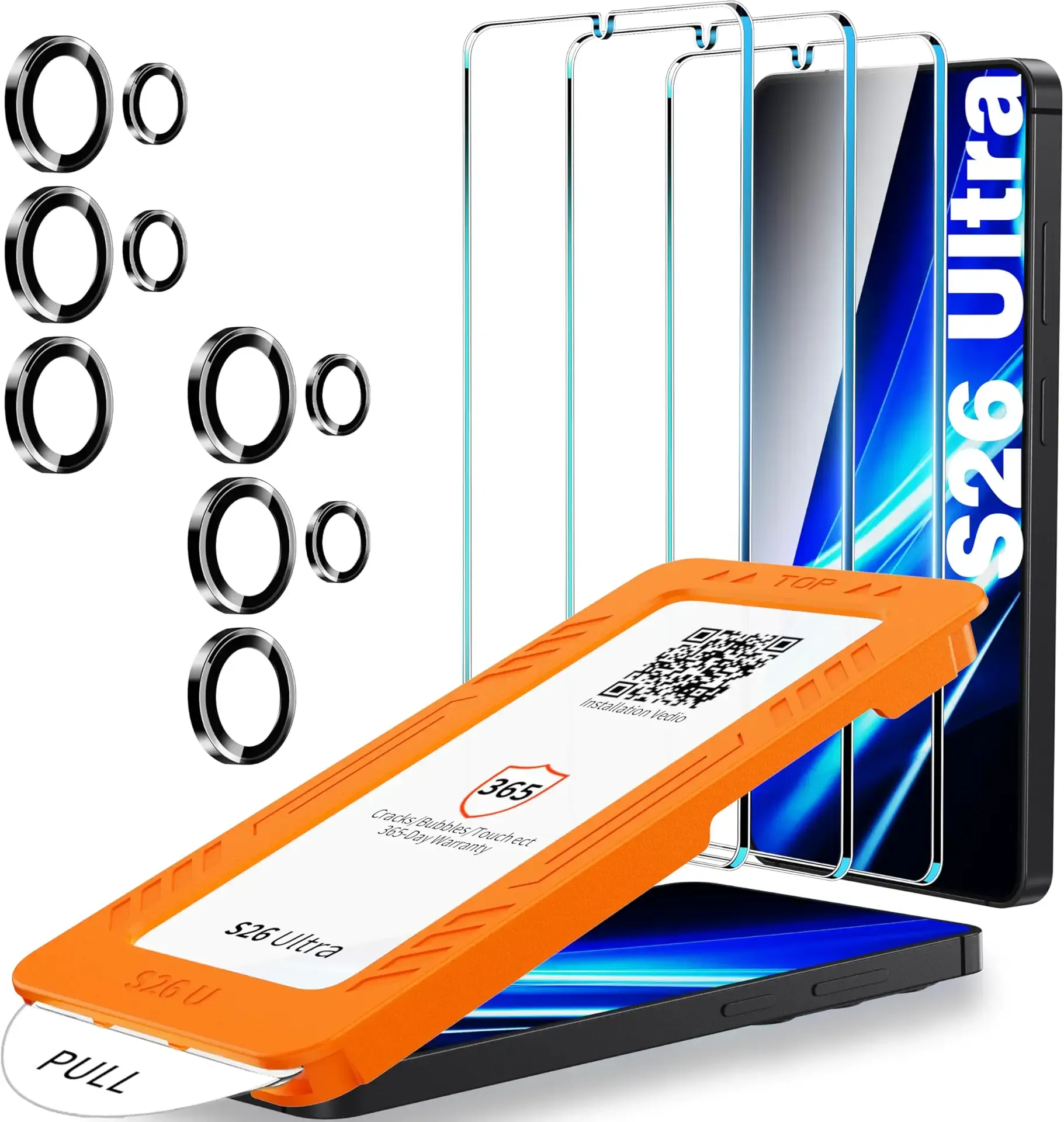 letosan 3 Pack for Samsung Galaxy S26 Ultra Screen Protector Tempered Glass + 2 Sets Camera Lens Protector, Military Grade Shatterproof, 9H+ Hardness, Auto Alignment Frame 6.9 Inch