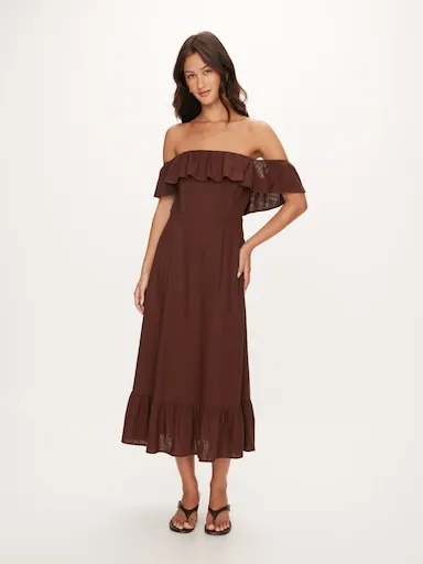 Frill Linen Blend Midi Dress