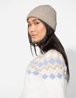 Berretto - maglia a cavo - beige