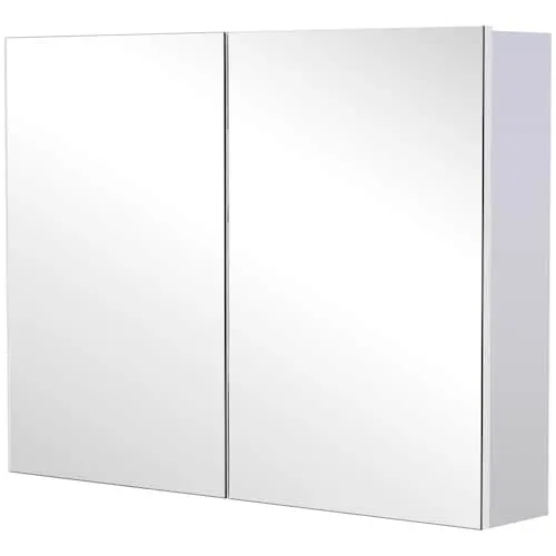 6-inch D Double Door Wall Bathroom Mirror Cabinet with Storage Shelves in Silver