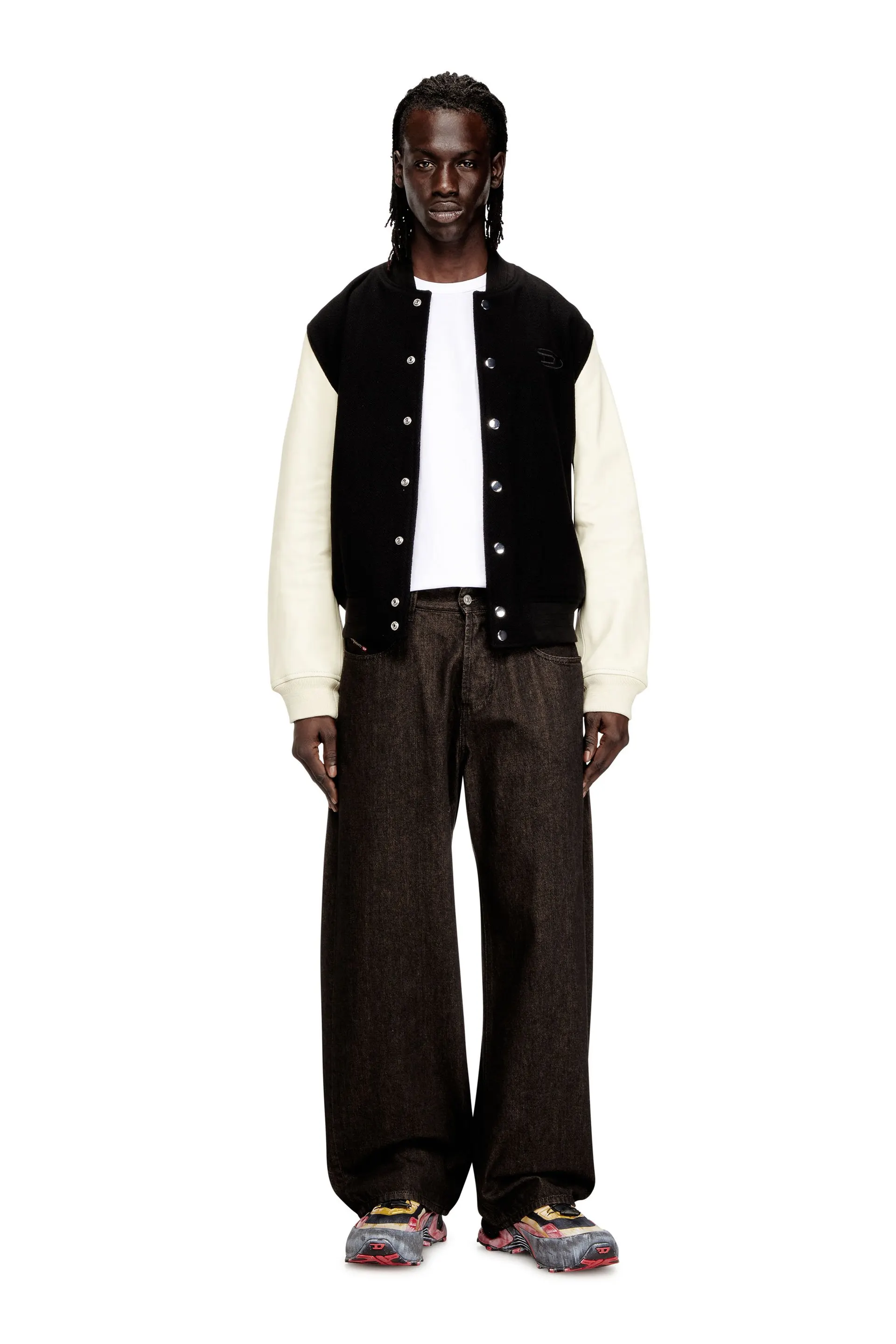 Bomber jacket in wool blend and leather