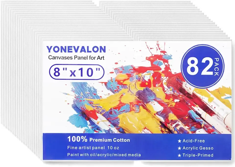 Canvas Boards 82 Pack, 8x10inch Blank Canvases for Painting Bulk, Gesso Primed Acid-Free 100% Cotton Painting Canvas Panels for Acrylic Oil Tempera Watercolor Paints, Art Painting Supplies