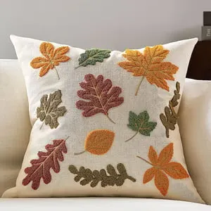 Funda de cojín decorativa otoñal de 45 x 45 cm, con estampado de hojas de arce bordadas en terciopelo y cremallera, para sofá, jardín, sala de estar