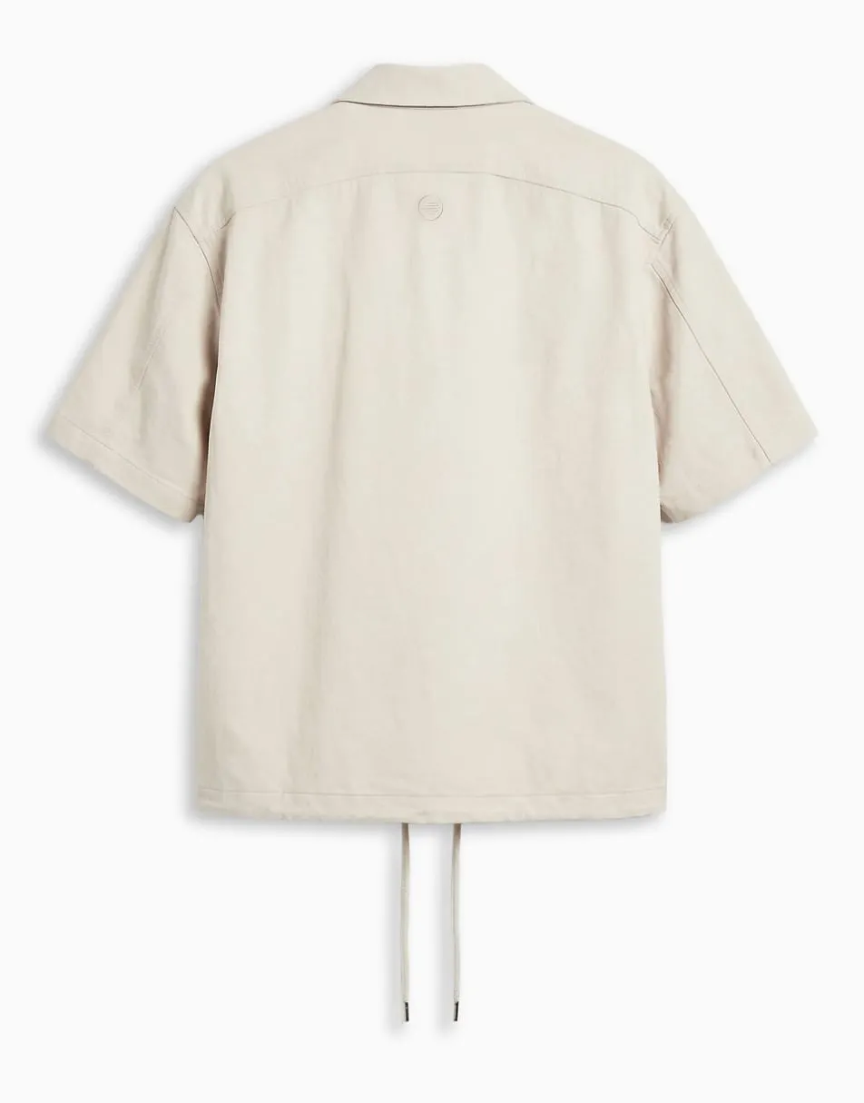 ASOS DESIGN motionMAX™ oversized four way stretch shirt in beige