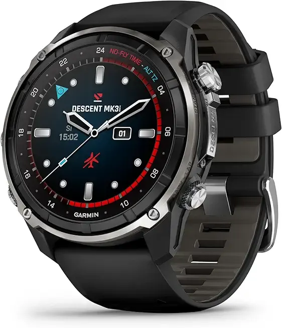 Garmin Descent™ Mk3i – 51 mm Silver and Black PVD Titanium with Black/Pebble Gray Silicone Band