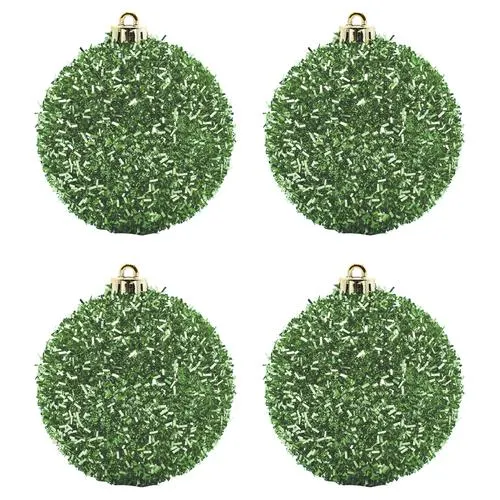 Enchanted Forest® 80mm Light Green Tinseled Shatterproof Ornaments - 4 Pack
