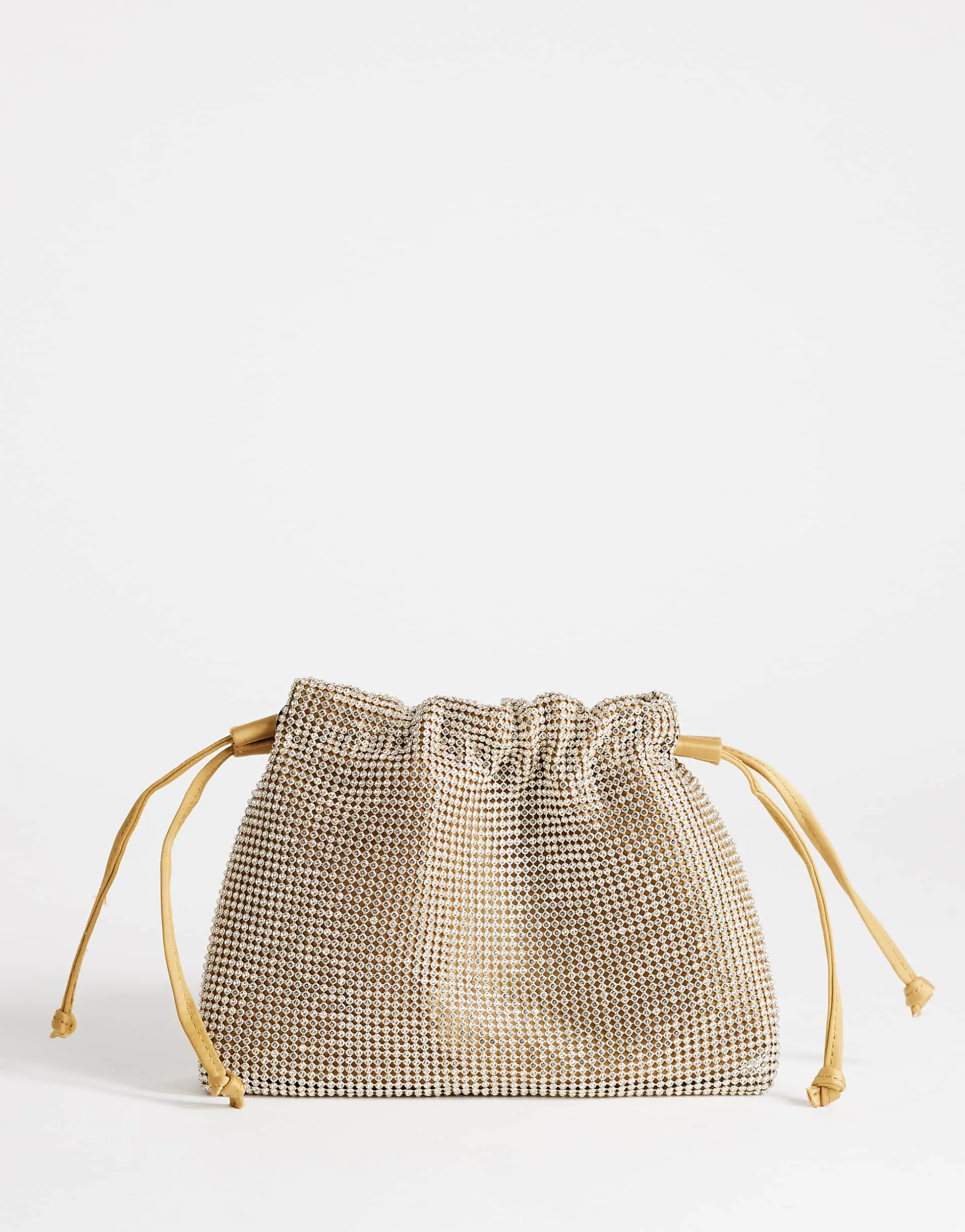 Topshop Seleena small diamante drawstring clutch bag in gold
