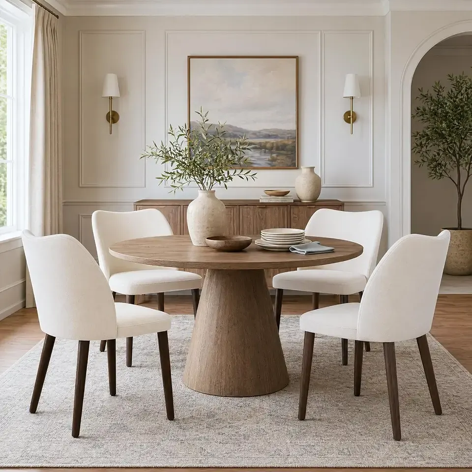 COLAMY Upholstered Dining Chairs Set of 4, Modern Kitchen & Dining Room Chairs with Curved Back, Fabric Padded Seat and Solid Wood Legs, Side Chairs for Restaurant, Cafe & Home, Beige