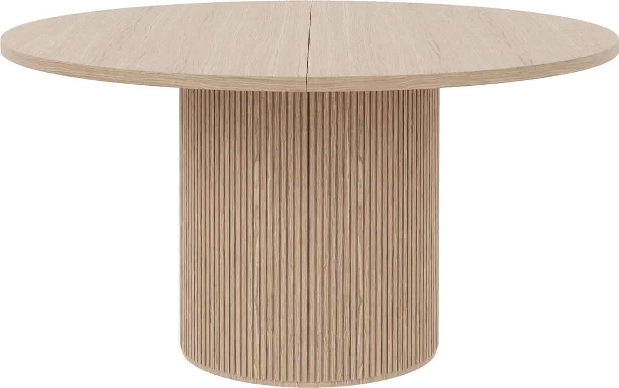 Linea spisebord rundt Ø 138 cm m/uttrekk for opptil 4 plater, hvitoljet, spilesokkel