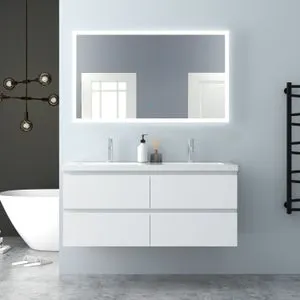 Aica Mueble de baño con lavabo, cuatro cajones, blanco, 120 x 46 x 52 cm