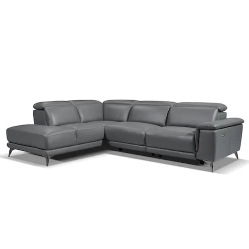 Valencia Theater Seating Pista Full Leather Left Chaise Sofa 112.5"- Top Grain Leather - Power Reclining, Cloudy Grey