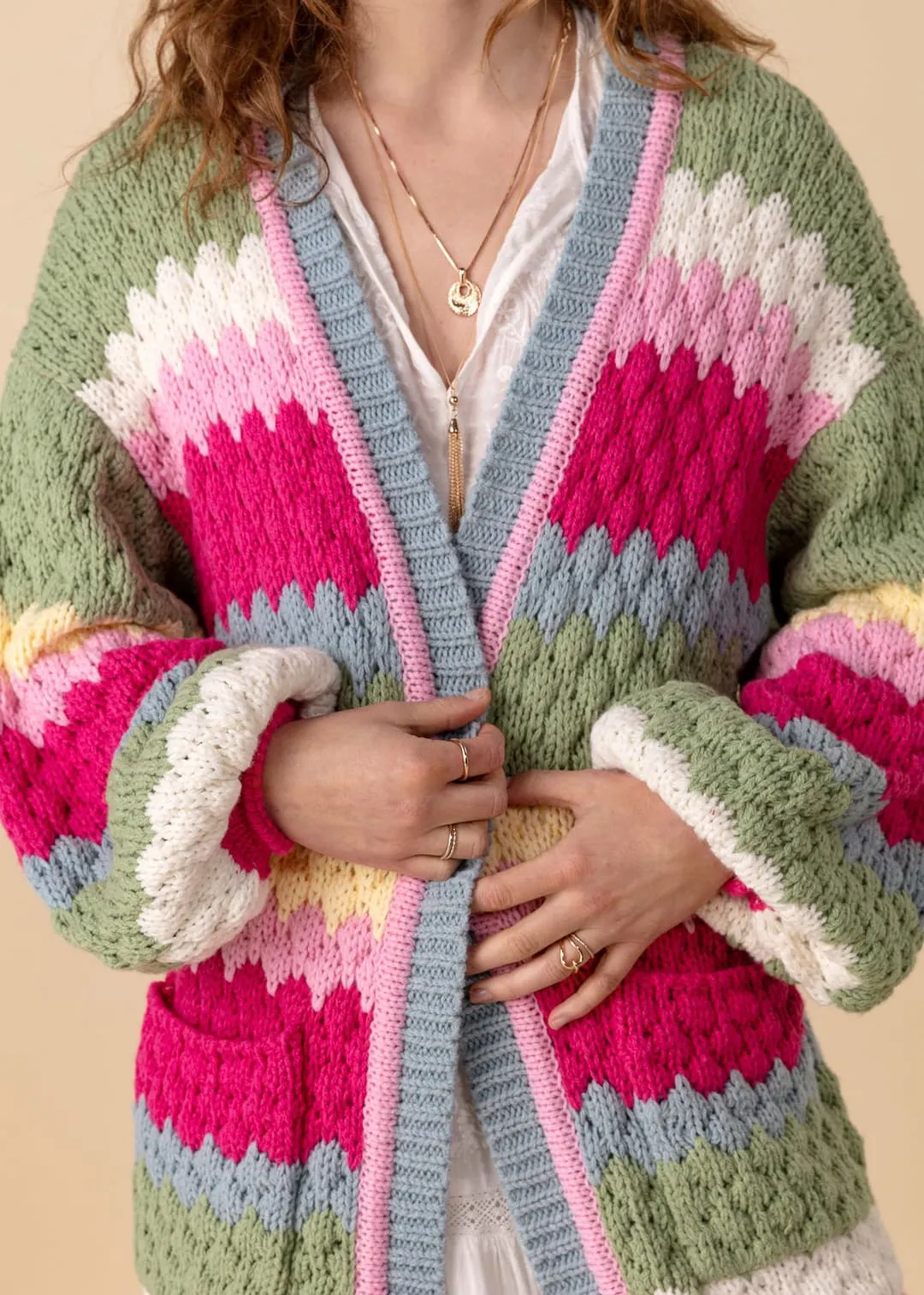 Lång zigzagmönstrad cardigan
