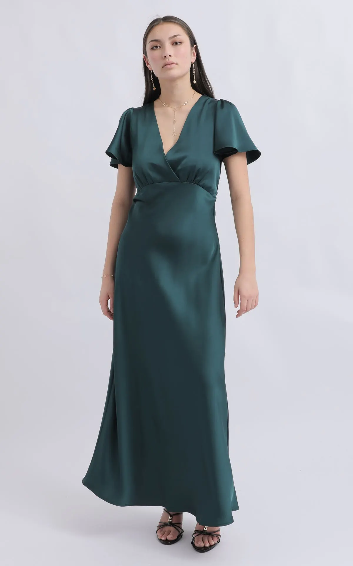 Satin Flutter Slv Gown