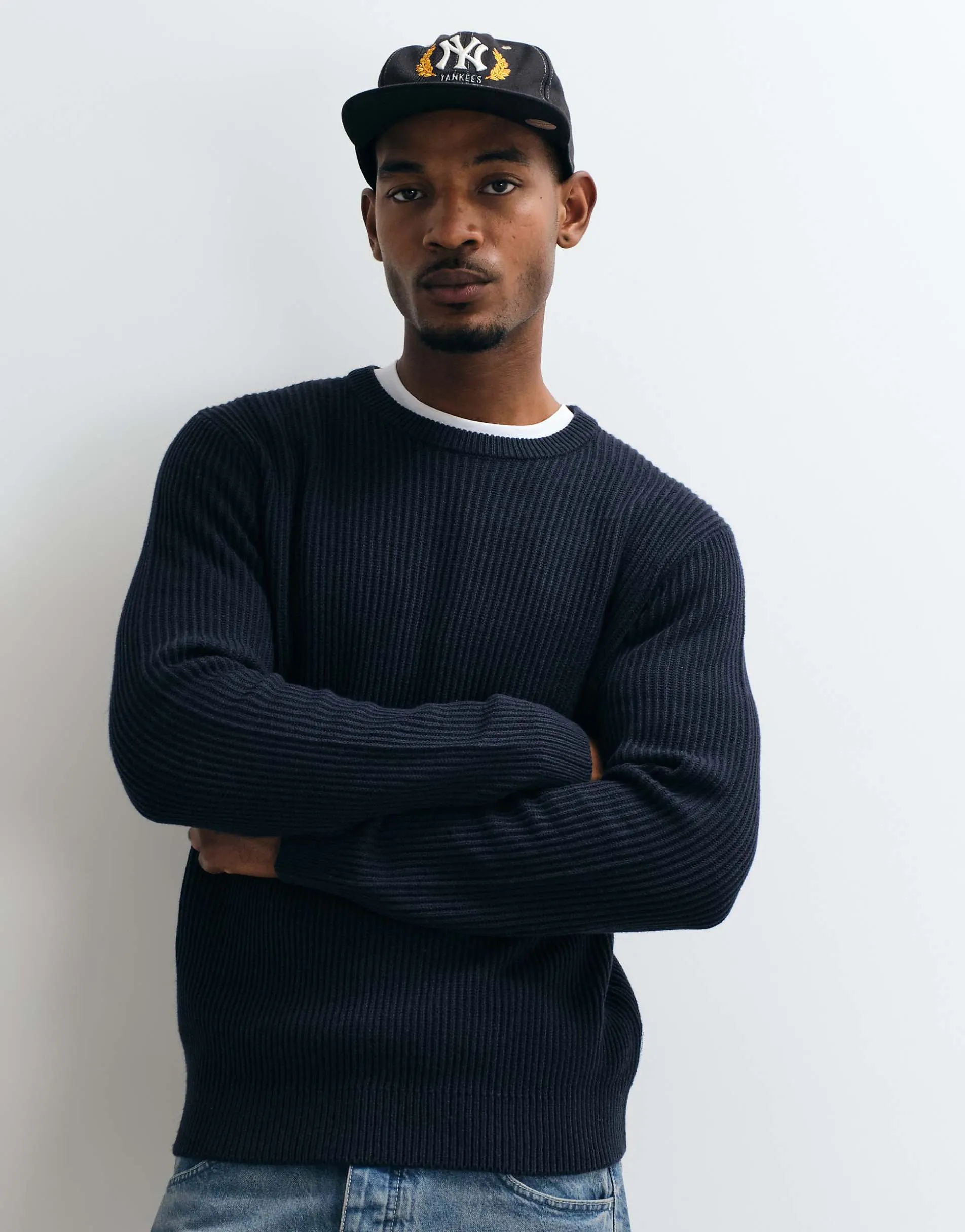 Jack & Jones fine rib jumper in navy