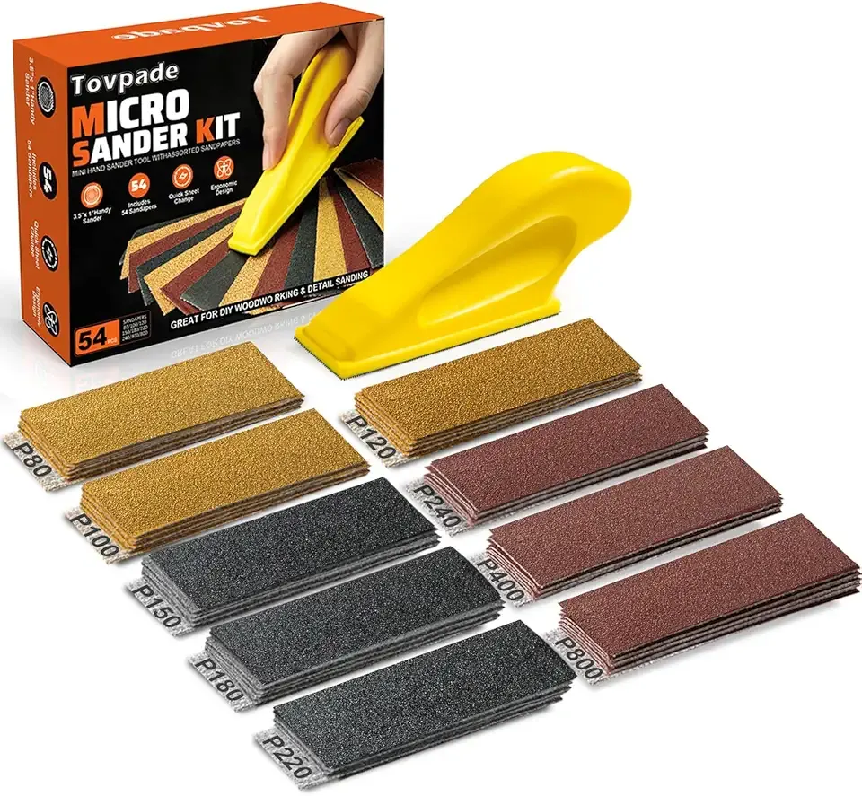 54PCS Premium Micro Sander, Detail & Mini Sander Block – Precision Small Hand Sanding Tool, 80–800 Grit Sandpaper Kit, 3-in-1 Set for Wood, Crafts, Furniture, Tight Spaces & DIY Projects