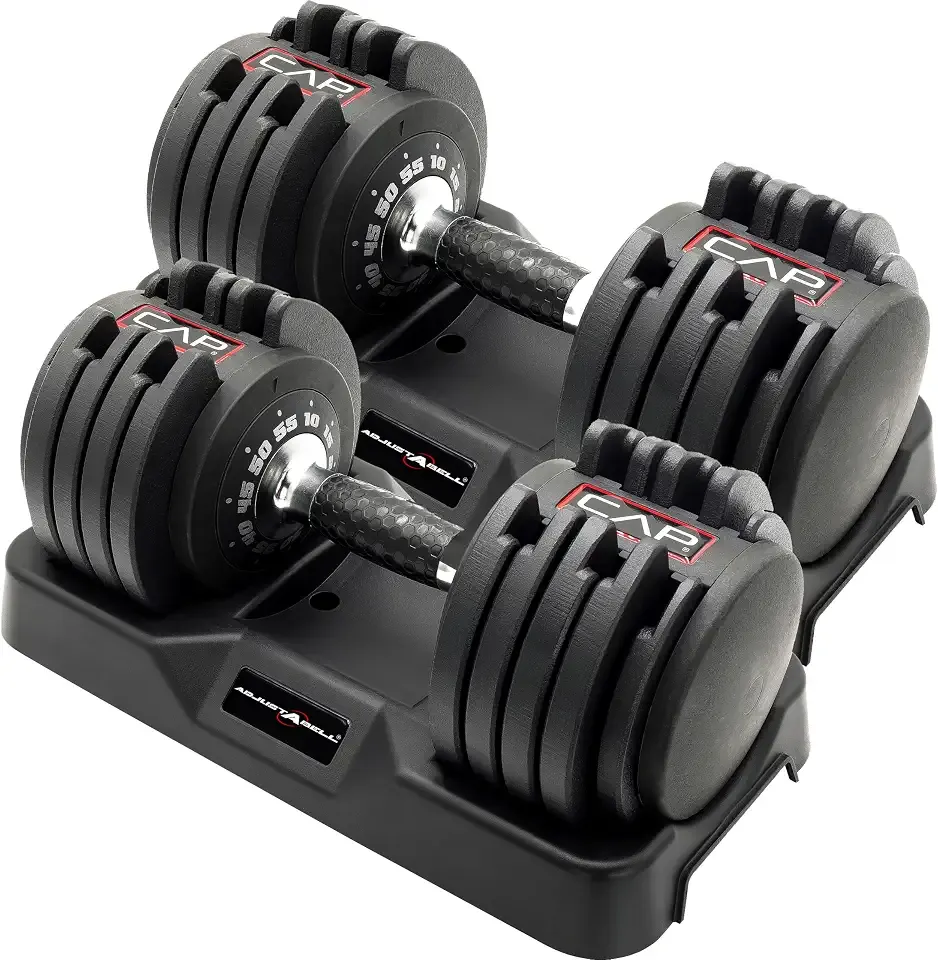 CAP ADJUSTABELL Adjustable Dumbbell Set, Premium Quick Select Adjustable Weights for Strength Training, Singles & Pairs, 12.5 LB, 25 LB & 55 LB, Round Dumbbells, Multiple Grip Handle Options