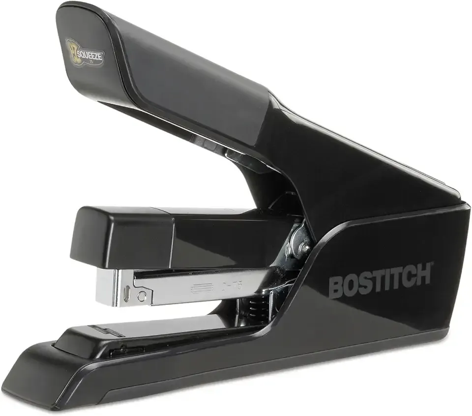Bostitch Office EZ Squeeze 75 Sheet Flat Clinch Stapler, Reduced Effort, Black (B875)