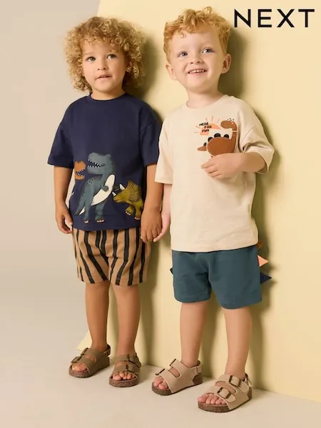 Navy/Stone Short Sleeve T-Shirt & Shorts Set 2 Pack (3mths-7yrs) (3mths-7yrs)