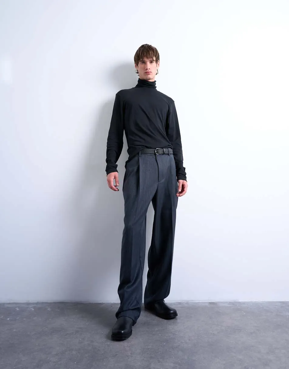 Topman relaxed fit roll neck long sleeve t-shirt in black