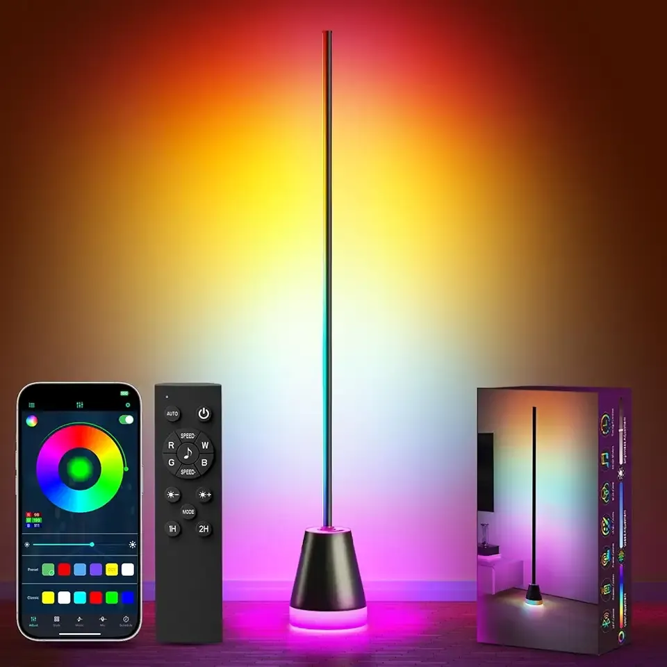 Keepsmile Smart RGB LED Corner Floor Lamp,172 LEDs Bright Standing Lamps for Living Room with APP and Remote,Modern Floor Lamp with Music Sync and 16 Million Colors, Ambient Lighting for Bedroom