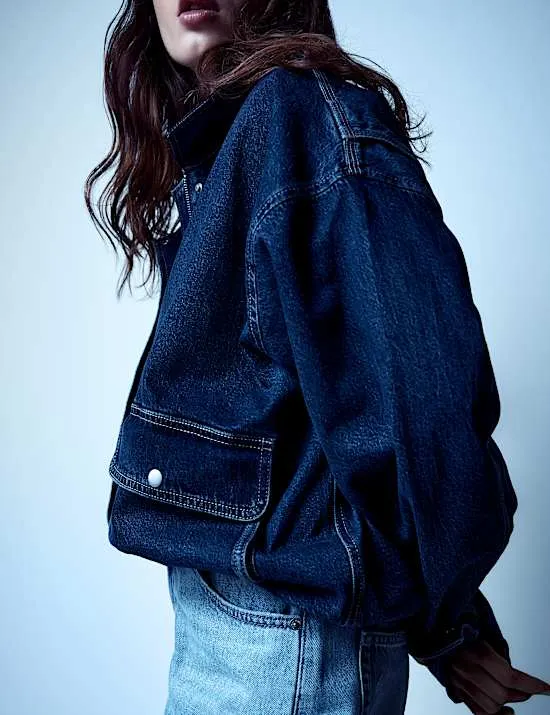 Denim Relaxed Bomber Jacket