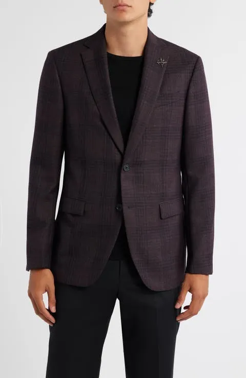 Bleeker Purple Shadow Check Slub Wool Blend Sport Coat